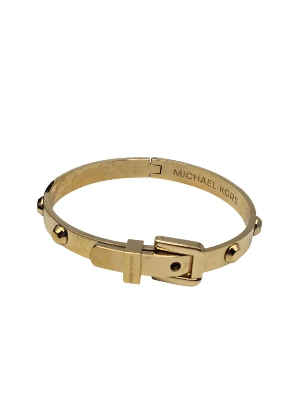 Michael Kors Astor Gold-Tone Studded Buckle Hinged Bangle Bracelet